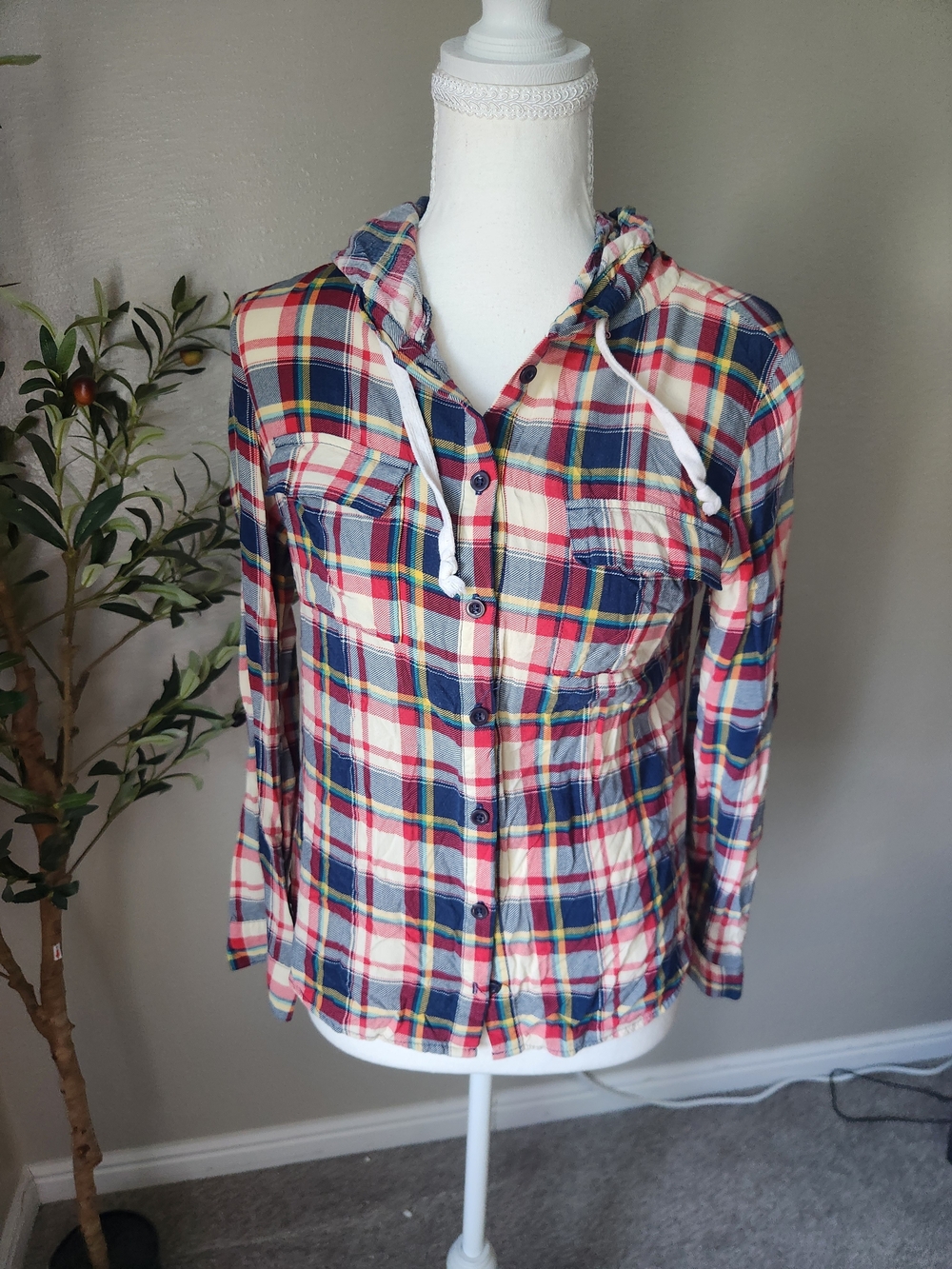 Papaya Blue, Red and Yellow Plaid Button-Up